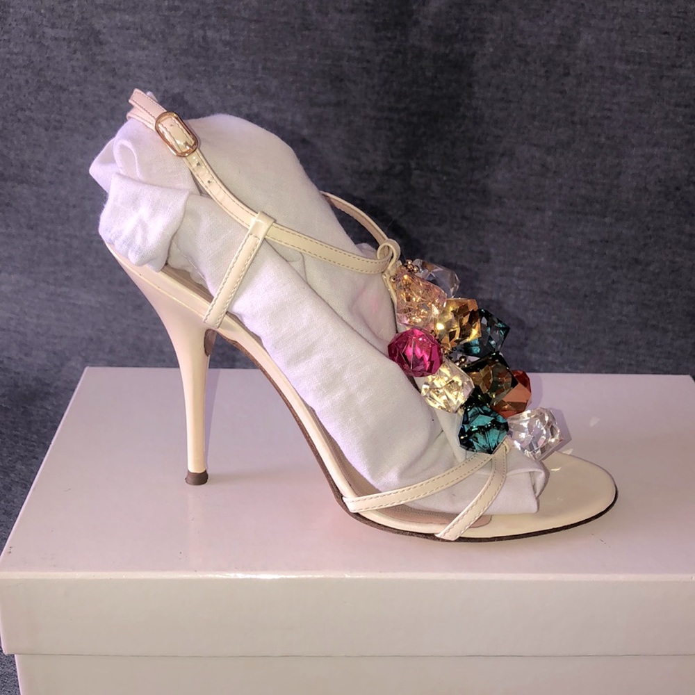 CASADEI Jeweled White patent leather Sandal SZ.7